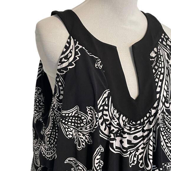 WHBM Tiered Flapper Dress Womens XL Black Paisley Sleeveless Flouncy Career - Picture 2 of 10